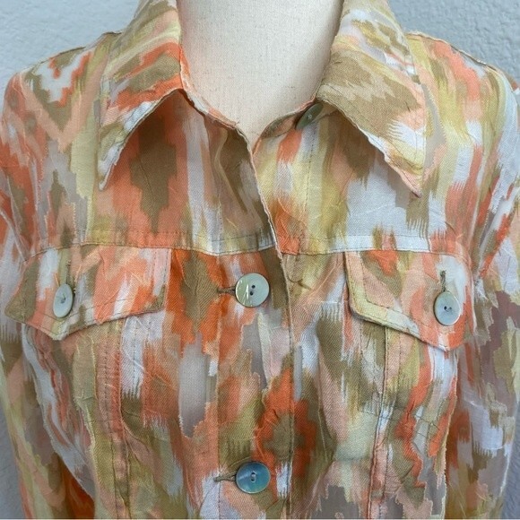 NWOT Sheer Peach Tan White Blouse Jkt Button Pocket Flattering Fit Ruby Rd SZ 12 - Picture 2 of 13